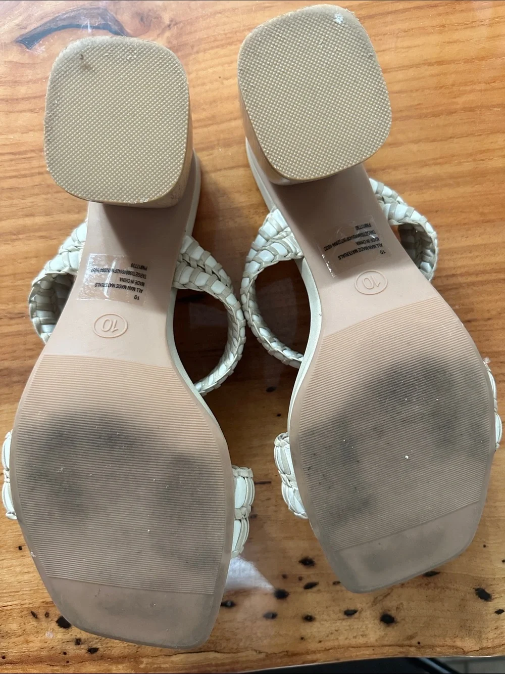 Universal Thread Braided Double-Strap Slide Heels - Cream